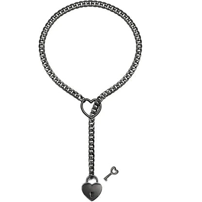 Adjustable Heart O-Ring Punk Rock Cuban Chain Necklace
